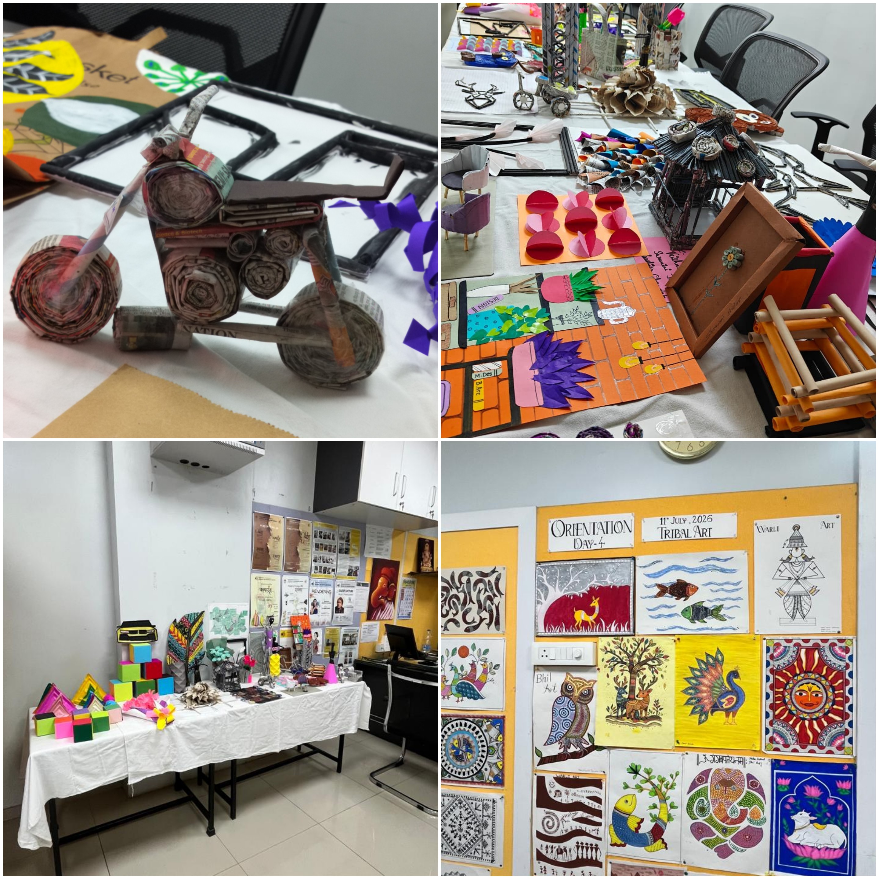 Students displaying induction program creative work