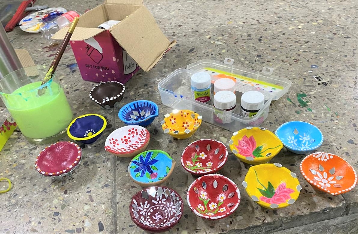 Student diya painting activity