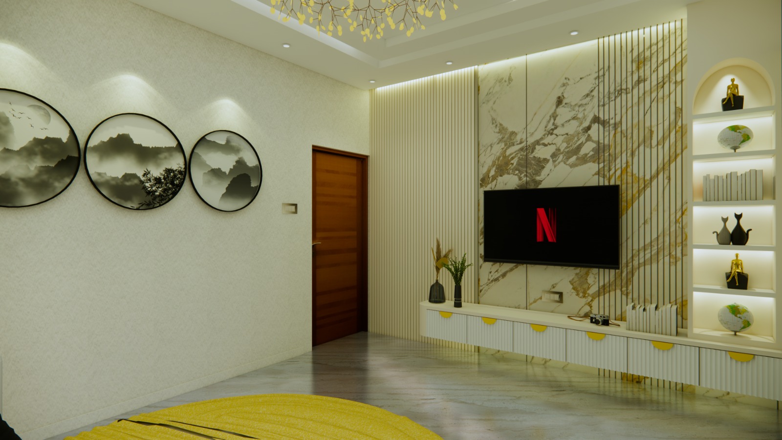 Enscape living room visualisation with marble finishes