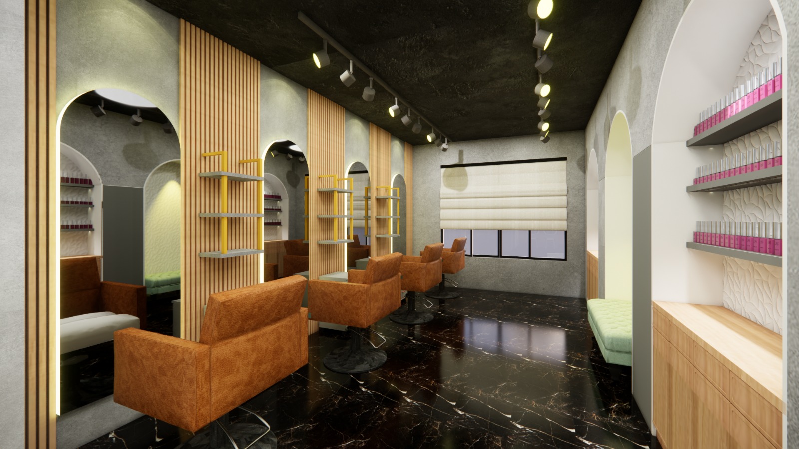 Enscape visualisation of a contemporary salon interior