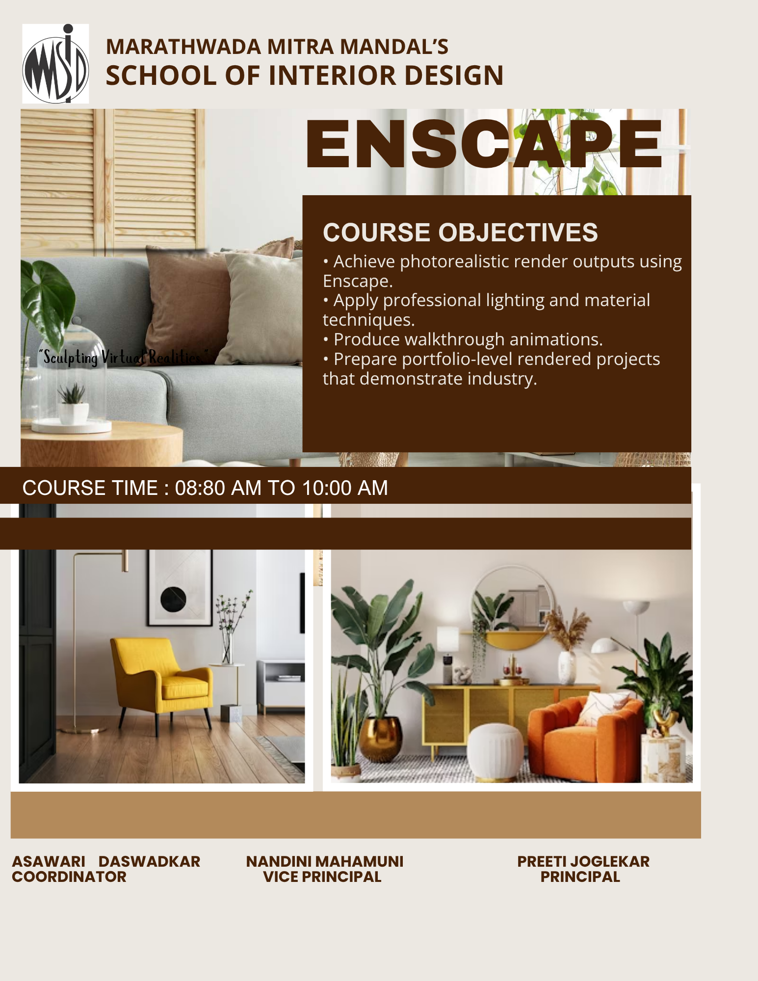 Enscape course poster and course objectives